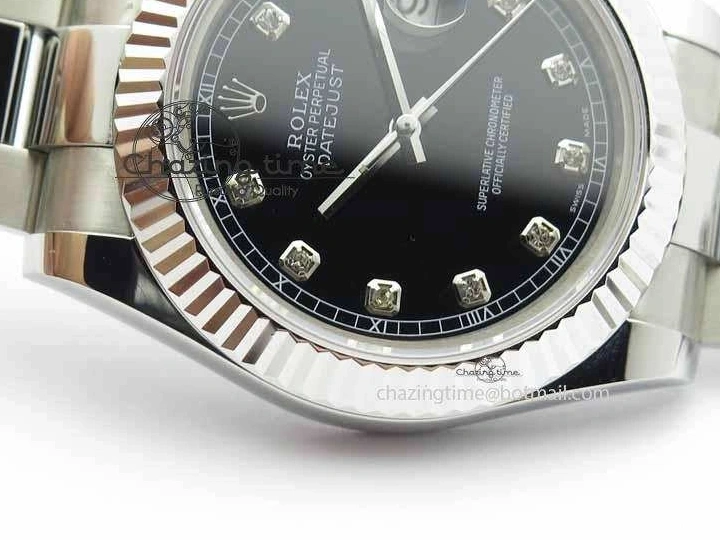0218 DateJust II 41mm SS BP Maker Best Edition Black Dial Diam On SS Bracelet SA Lightweight 3728